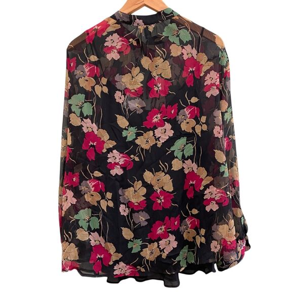 Lauren Ralph Lauren Floral Blouse Top Sheer Black Career Whimsygoth Womens 1X - Picture 2 of 15